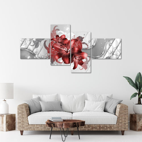 Runa Art Bild Modern Blumen Lilien - Made in Germany - Wandbilder Abstrakt Rot Weiß 4 Teilig 016542b