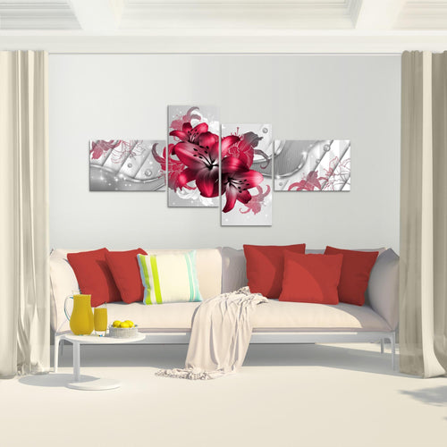 Runa Art Bild XXL 4 Teilig Blumen Lilien 200 x 100 cm Kunstdruck auf Vlies Leinwand Wanddeko Wohnzimmer Schlafzimmer 017341a