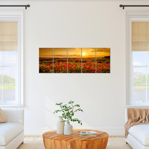 Runa Art Bild Mohnblumen Wandbilder auf Vlies Leinwand 5 Teilig Wanddekoration Wohnzimmer Schlafzimmer 043956a