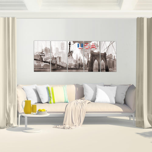 Runa Art Bild New York Wandbilder auf Vlies Leinwand 5 Teilig Wanddekoration Wohnzimmer Büro 034756c