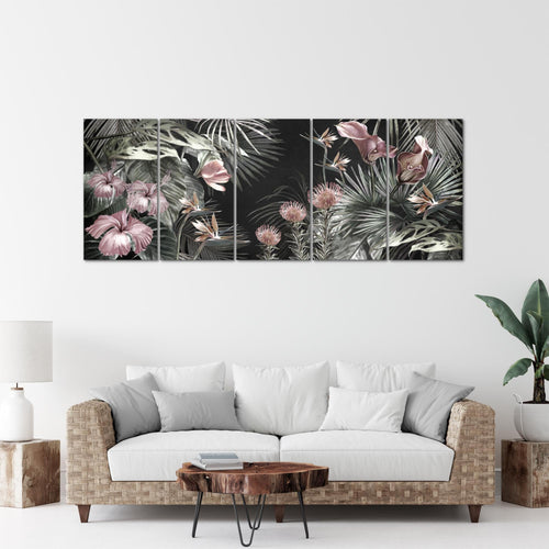 Runa Art Wandbild XXL Blumen Wohnzimmer Schlafzimmer 200 x 80 cm Grün 5 Teilig - Made in Germany - 043355b