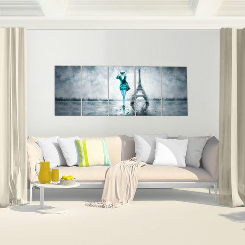 Runa Art Wandbild Paris Eifelturm 1 Teilig 100 x 40 cm Modern Bild auf Vlies Leinwand Abstrakt Wohnzimmer Schlafzimmer Türkis Grau 035612b