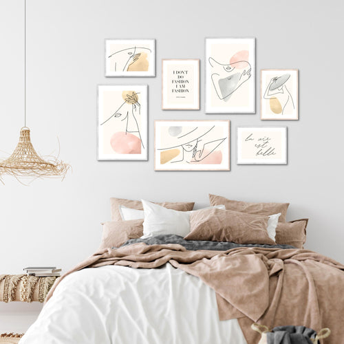 Novart Wandbilder Fashion - KOMPLETT AUFHÄNGFERTIG - mit Spruch Wohnzimmer Mädchen Teenager - 7 Moderne Mood-Bilder - N022071a