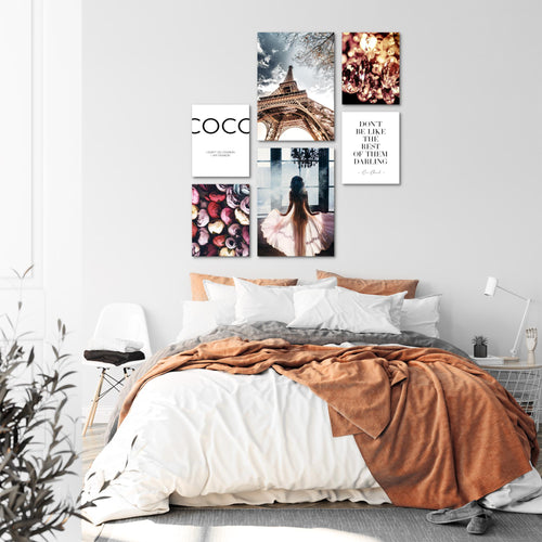 Novart Wandbilder Set Fashion Paris Coco - KEIN EXTRA RAHMEN BENÖTIGT -  Modern Deko  - Wohnzimmer Mädchen Teenager N008263a