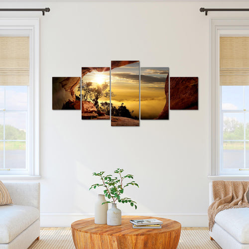 Runa Art Wandbilder Natur Gebirge 5 Teilig Bild auf Vlies Leinwand Deko Wohnzimmer Schlafzimmer Baum Herz Beige Rosa 607652c