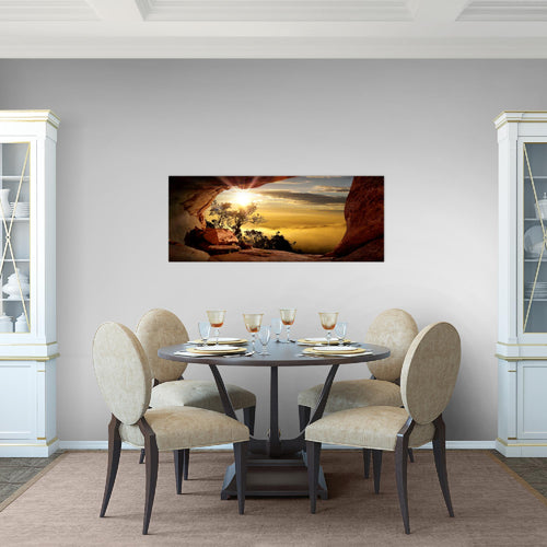 Runa Art Wandbild Natur Gebirge 1 Teilig 100 x 40 cm Modern Bild auf Vlies Leinwand Baum Herz Wohnzimmer Schlafzimmer Beige Rosa 607612c