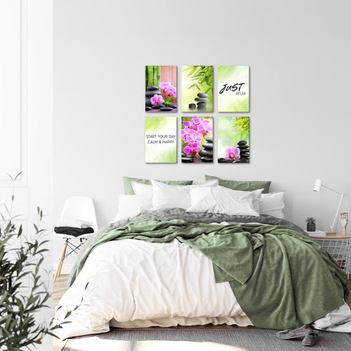 Novart Wandbilder Set Feng Shui Zen Stein - KOMPLETT AUFHÄNGFERTIG - Made in Germany - Moderne Bilder  Wohnzimmer Schlafzimmer - N003464a