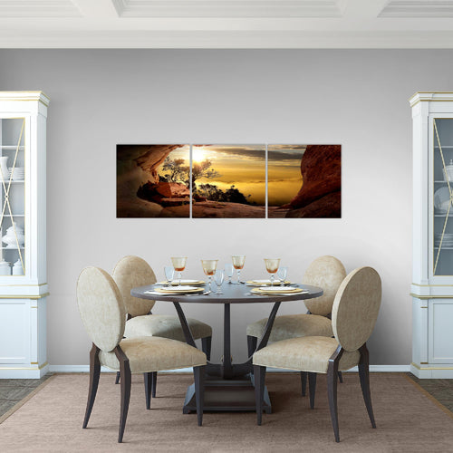 Runa Art Bilder Natur Gebirge 3 Teilig Bild auf Vlies Leinwand Deko Wohnzimmer Schlafzimmer 90 x 30 cm Baum Herz Beige Rosa 607634c