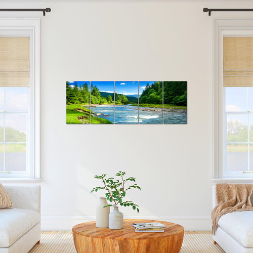 Runa Art Bild Wald Fluss Wandbilder auf Vlies Leinwand 5 Teilig Wanddekoration Wohnzimmer Schlafzimmer 049856a