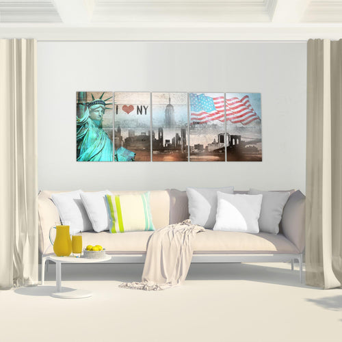Runa Art Wandbild XXL New York City Wohnzimmer Büro 200 x 80 cm Beige Bunt 5 Teilig - Made in Germany - 034255b