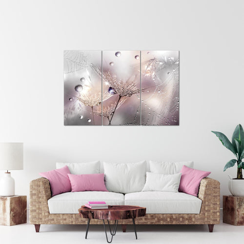 Runa Art Wandbilder Blumen Pusteblumen Bild XXL Wohnzimmer Schlafzimmer Rosa Grau Morgentau 120 x 80 cm 3 Teilig 043131b