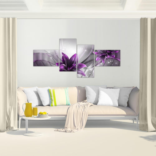 Runa Art Bild Modern Blumen Lilien - Made in Germany - Wandbilder Abstrakt Grau Rot 4 Teilig 036842a