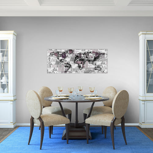 Runa Art Wandbild Weltkarte Banksy Collage 1 Teilig 100 x 40 cm Modern Bild auf Vlies Leinwand Pop Art Loft Wohnzimmer Rosa 104512b