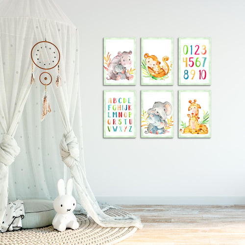 Novart Wandbilder Set Afrika Tiere - KOMPLETT AUFHÄNGFERTIG - Made in Germany - Moderne Bilder  Kinderzimmer Mädchen Junge - N021164a