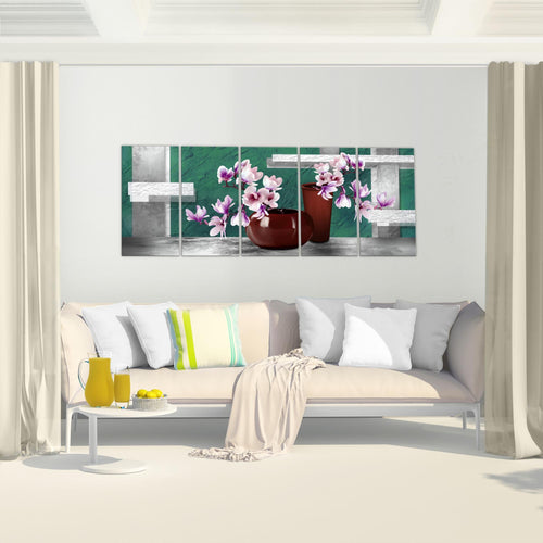 Runa Art Wandbild XXL Blumen Abstrakt Wohnzimmer Schlafzimmer 200 x 80 cm Grau Rosa 5 Teilig - Made in Germany - 035255c
