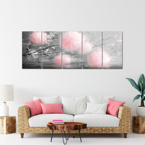 Runa Art Wandbild XXL Pusteblumen Wohnzimmer Schlafzimmer 200 x 80 cm Grau Rosa 5 Teilig - Made in Germany - 044255b
