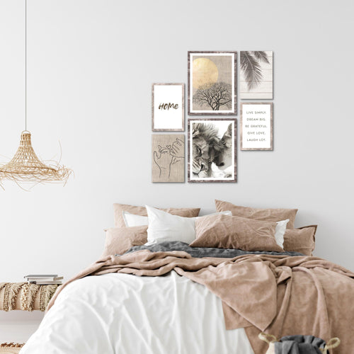 Novart Wandbilder Set Löwen Liebe Zitate - KEIN EXTRA RAHMEN BENÖTIGT -  Modern Deko  - Wohnzimmer Schlafzimmer N018563c