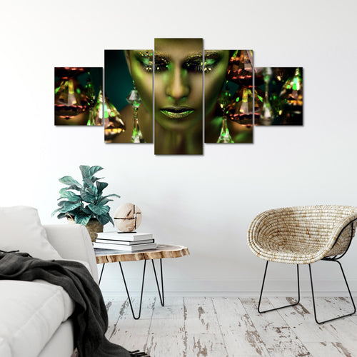 Runa Art Wandbilder Frau Gesicht Lippen 5 Teilig Bild auf Vlies Leinwand Deko Wohnzimmer Schlafzimmer Kosmetik Fashion Türkis Gold 042152a