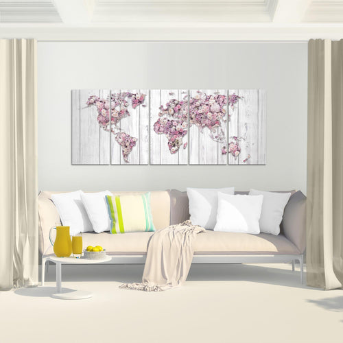 Runa Art Bild Weltkarte Blumen Wandbilder auf Vlies Leinwand 5 Teilig Wanddekoration Wohnzimmer Schlafzimmer 023256a