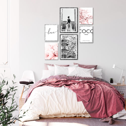 Novart Wandbilder Set Fashion Coco - KEIN EXTRA RAHMEN BENÖTIGT -  Modern Deko  - Wohnzimmer Mädchen Teenager N021763a