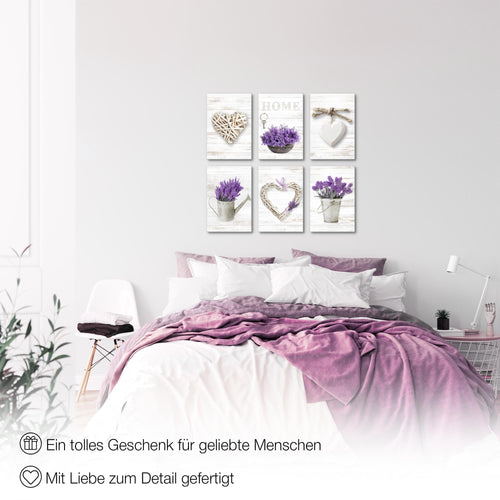 Novart Wandbilder Set Home Provence - KOMPLETT AUFHÄNGFERTIG - Made in Germany - Moderne Bilder  Wohnzimmer Schlafzimmer - N003064a