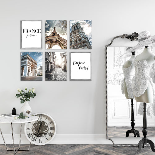 Novart Wandbilder Set Paris France - KOMPLETT AUFHÄNGFERTIG - Made in Germany - Moderne Bilder  Wohnzimmer Schlafzimmer - N005164a