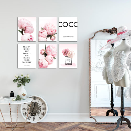 Novart Wandbilder - KEIN EXTRA RAHMEN BENÖTIGT - Wohnzimmer Mädchen Teenager - Bilder Modern Fashion Blumen - Rosa - N009465a