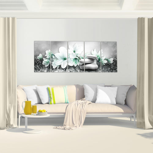Runa Art Wandbild Blumen Magnolien 1 Teilig 100 x 40 cm Modern Bild auf Vlies Leinwand Abstrakt Wohnzimmer Grau Rosa 035412a