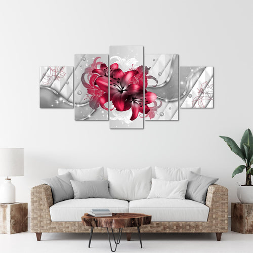 Runa Art - Bilder Blumen Lilien 200 x 100 cm 5 Teilig XXL Wanddekoration Design Rot 017351b