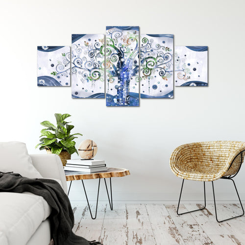 Runa Art - Bilder Gustav Klimt Baum des Lebens 200 x 100 cm 5 Teilig XXL Wanddekoration Design Blau 003051b