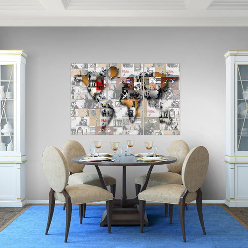Runa Art Bild Weltkarte Banksy Collage Modern Wandbilder Wohnzimmer Büro 1 Teilig - Made In Germany - Pop Art Rosa Flur 104515b