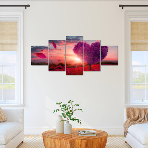 Runa Art Wandbilder Herbst Baum Herz 5 Teilig Bild auf Vlies Leinwand Deko Wohnzimmer Schlafzimmer Panorama Beige Braun 605852c