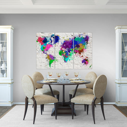 Runa Art Wandbilder Weltkarte Bild XXL Büro Wohnzimmer Bunt Steinoptik Ziegel 120 x 80 cm 3 Teilig 107531a