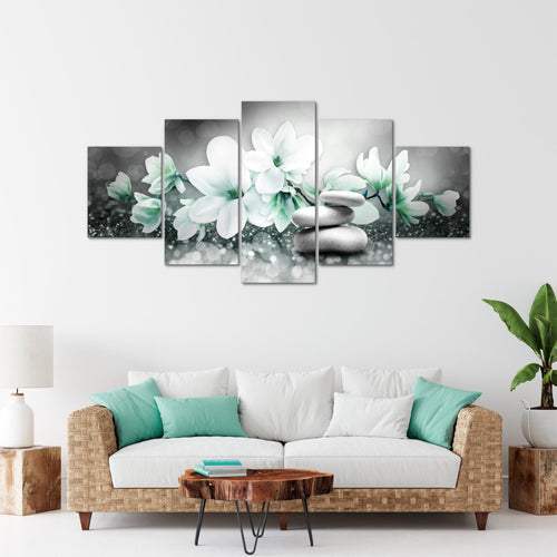 Runa Art Bild Wohnzimmer Schlafzimmer Blumen Magnolien 5 Teilig Abstrakt Grau Rosa Wandbilder auf Vlies Leinwand 035453a