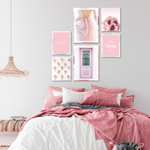 Novart Wandbilder Set Fashion Rosa - KEIN EXTRA RAHMEN BENÖTIGT -  Modern Deko  - Wohnzimmer Mädchen Teenager N020463a