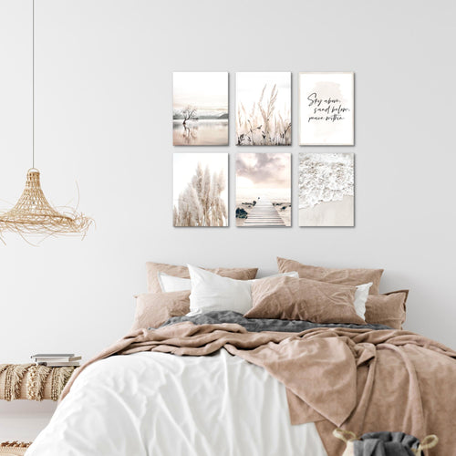 Novart Wandbilder - KEIN EXTRA RAHMEN BENÖTIGT - Wohnzimmer Schlafzimmer - Bilder Modern Boho Strand - Beige - N013465a