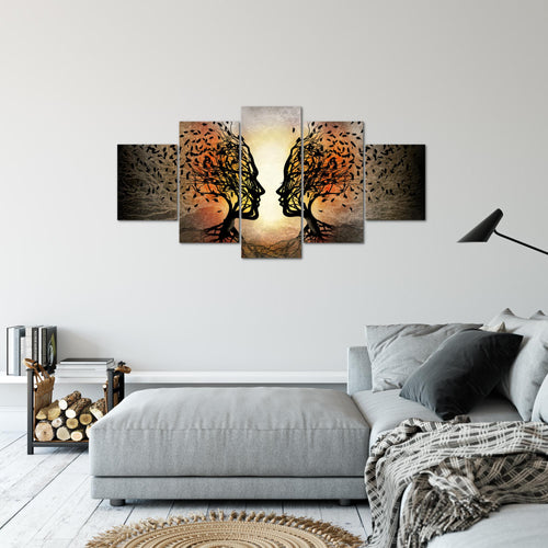 Runa Art Bild Wohnzimmer Schlafzimmer Liebe Paar 5 Teilig Bäume Schwarz Orange Wandbilder auf Vlies Leinwand 041253a