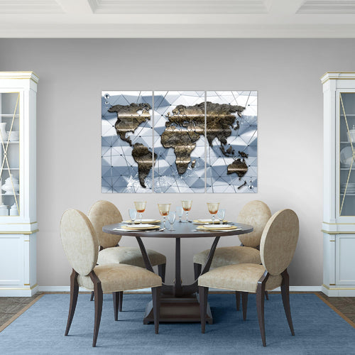 Runa Art Wandbilder Weltkarte Bild XXL Büro Wohnzimmer Blau Kontinente 120 x 80 cm 3 Teilig 005231b