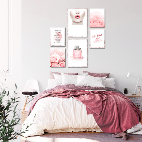 Novart Wandbilder Set Fashion Rosa - KEIN EXTRA RAHMEN BENÖTIGT -  Modern Deko  - Wohnzimmer Mädchen Teenager N015863a