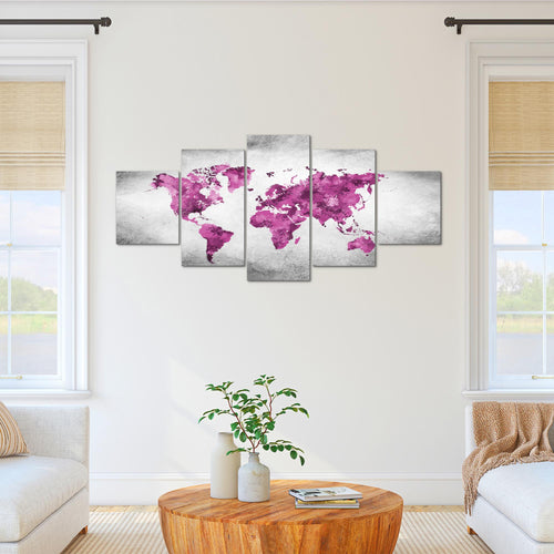 Runa Art Wandbilder Weltkarte 5 Teilig Bild auf Vlies Leinwand Deko Büro Wohnzimmer Vintage Kontinente Bunt 013352b
