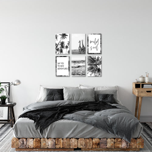 Novart Wandbilder - KEIN EXTRA RAHMEN BENÖTIGT - Wohnzimmer Schlafzimmer - Bilder Modern Afrika Giraffen - Palmen - N014365a
