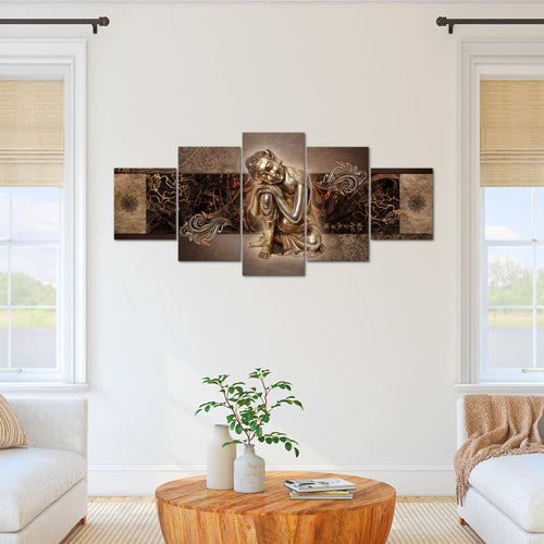 Runa Art Wandbilder Buddha Zen 5 Teilig Bild auf Vlies Leinwand Deko Wohnzimmer Schlafzimmer Feng Shui Braun 041352b