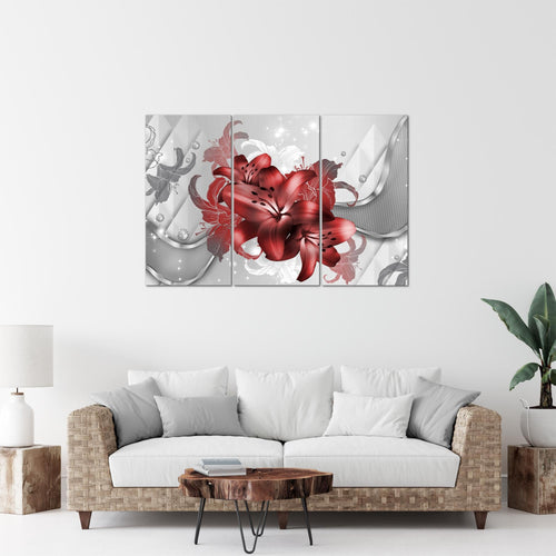 Runa Art Wandbilder Blumen Lilien Bild XXL Wohnzimmer Schlafzimmer Rot Weiß Abstrakt 120 x 80 cm 3 Teilig 016531b