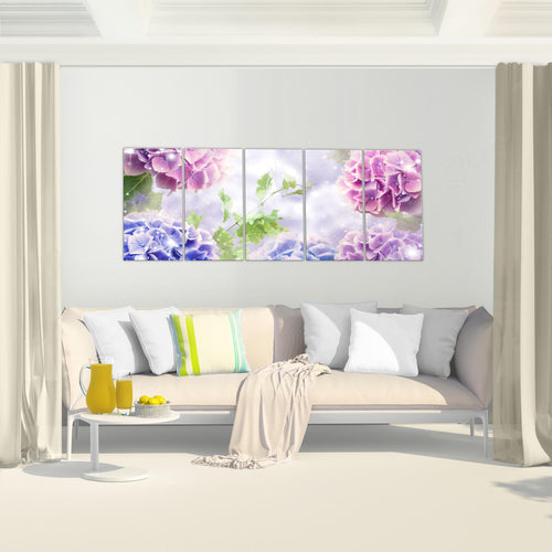 Runa Art Bild Blumen Hortensien Wandbilder auf Vlies Leinwand 5 Teilig Wanddekoration Wohnzimmer Schlafzimmer 017456a