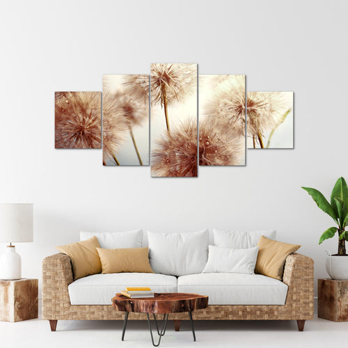 Runa Art Bild Wohnzimmer Schlafzimmer Blumen Pusteblumen 5 Teilig Natur Beige Wandbilder auf Vlies Leinwand 042053b