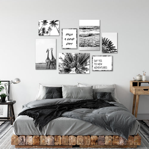 Novart Wandbilder Afrika Giraffen - KOMPLETT AUFHÄNGFERTIG - Palmen Wohnzimmer Schlafzimmer - 7 Moderne Mood-Bilder - N014371a