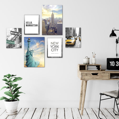 Novart Wandbilder Set New York NY USA - KEIN EXTRA RAHMEN BENÖTIGT -  Modern Deko  - Wohnzimmer Mädchen Teenager N001163a