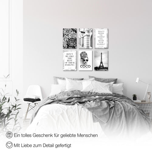Novart Wandbilder Set Fashion Coco - KOMPLETT AUFHÄNGFERTIG - Made in Germany - Moderne Bilder  Wohnzimmer Mädchen Teenager - N015964a