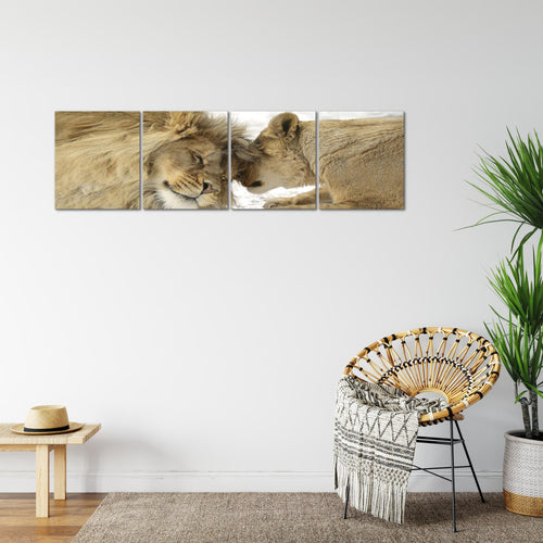 Runa Art Bilder Set 4 Teilig Löwen Liebe Wandbilder XXL Wohnzimmer Schlafzimmer 160 x 50 cm Beige Modern 002146b