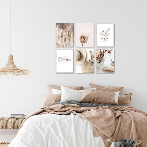Novart Wandbilder Set Boho Pampasgras - KOMPLETT AUFHÄNGFERTIG - Made in Germany - Moderne Bilder  Wohnzimmer Schlafzimmer - N006664a